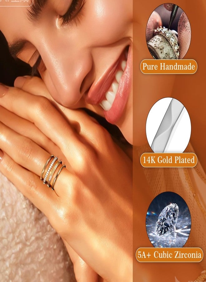 Vigamen 4 Pack 14K Gold Plated Thin Stackable Rings for Women,Cubic Zirconia Simulated Diamond Stack Rings,Minimalist Dainty Trendy Statement Stacking Rings Set,Gold,Size 8 - Image 3